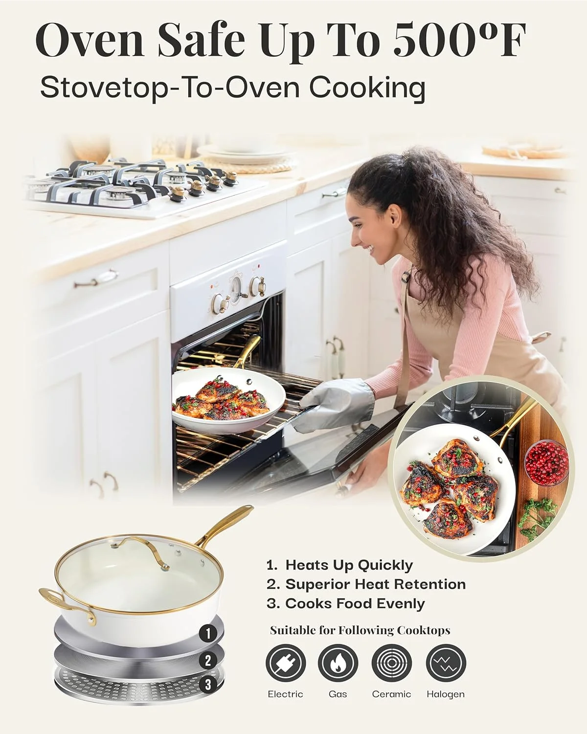 Gotham Steel 15 Pc Pots and Pans Set Non Stick Cookware Set, Pot and Pan Set, Kitchen Cookware Sets, Ceramic Cookware Set, Nonstick Cookware Set, Pot Set, Dishwasher Safe, Non Toxic, Cream White