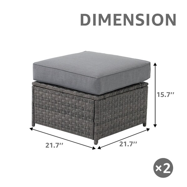 Patio 2 pieces Wicker Cushioned Ottoman