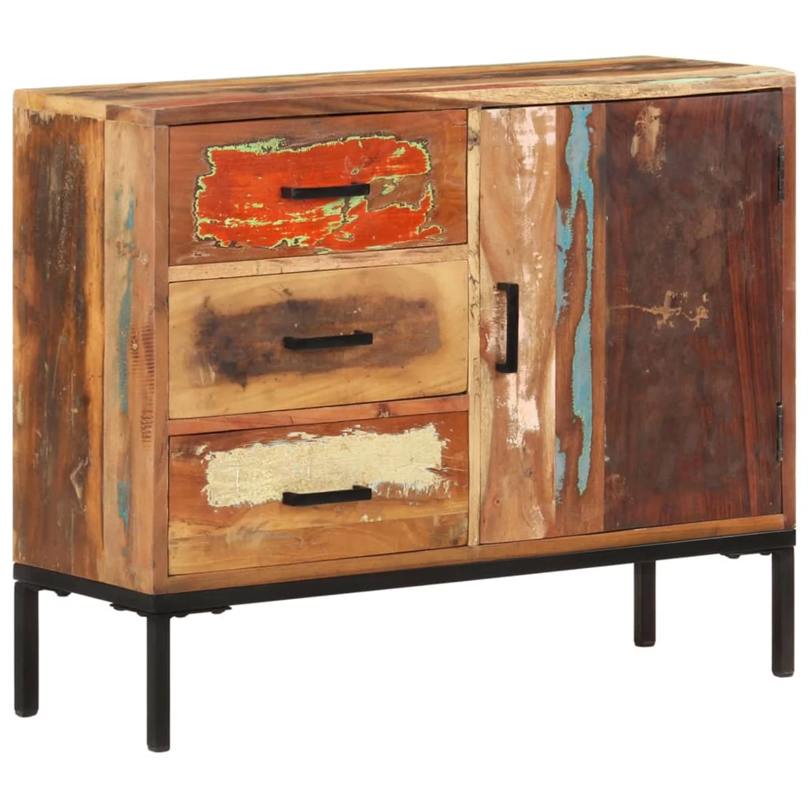 moobody Sideboard with Door Cabinet and 3 Storage Drawers Reclaimed Wood Sofa and Couch End Table for Living Room, Kitchen, Bedroom, Entryway Home Furniture 34.6 x 11.8 x 28.7 Inches (W x D x H)