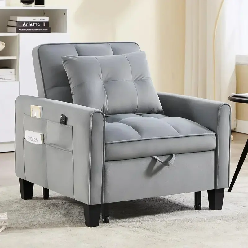Velvet 3-in-1 Sleeper Chair – Compact Convertible Sofa Bed with Pull-Out Frame