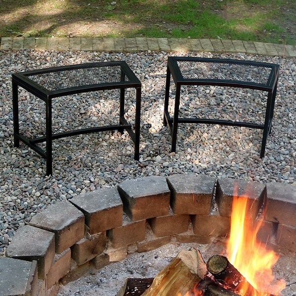 Sunnydaze Fire Pit Bench Black Mesh Steel 23 x 16 Inch
