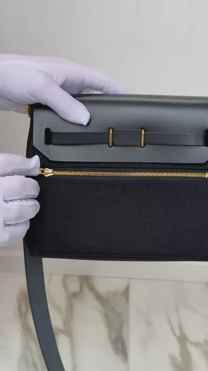 Hermès Herbag Zip 20 Black Vache Hunter and Toile Gold Hardware
