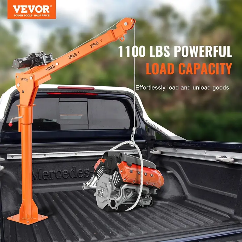 VEVOR 1100-Lb Electric Truck Crane – 360° Rotating Boom with Adjustable Height for Industrial and Construction Lifting