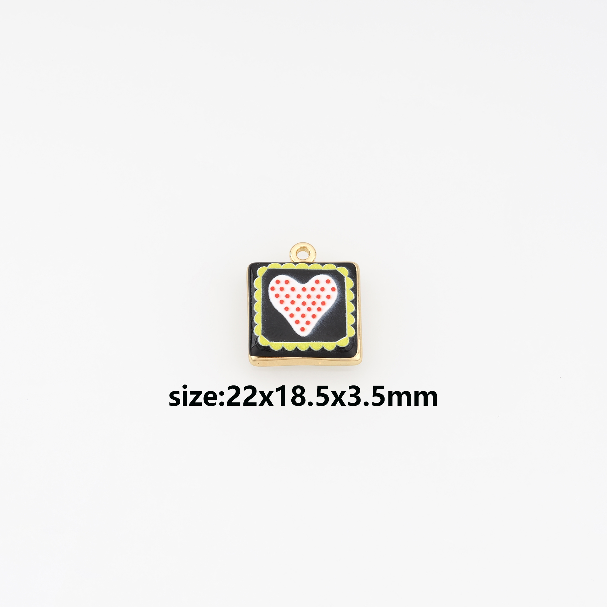 18K Gold Filled Heart Pendant,Enamel Square Heart Charm Earrings Necklace for DIY Jewelry Making Supply