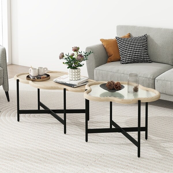 Coffee Table Set of 2,Cloud Coffee Table ,End Table With Tempered Changrainbow Glass for Living Room,Bedroom ,Office,Balcony