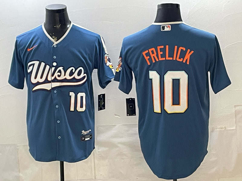 Men's Milwaukee Brewers Sal Frelick #10 Mineral Blue 2026 City Connect Stadium Jersey