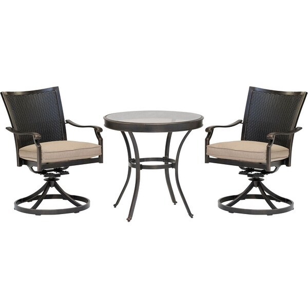 Hanover Traditions 3Piece Dining Set with 2 Wicker Back Swivel Rockers and 30 in. Round GlassTop Table