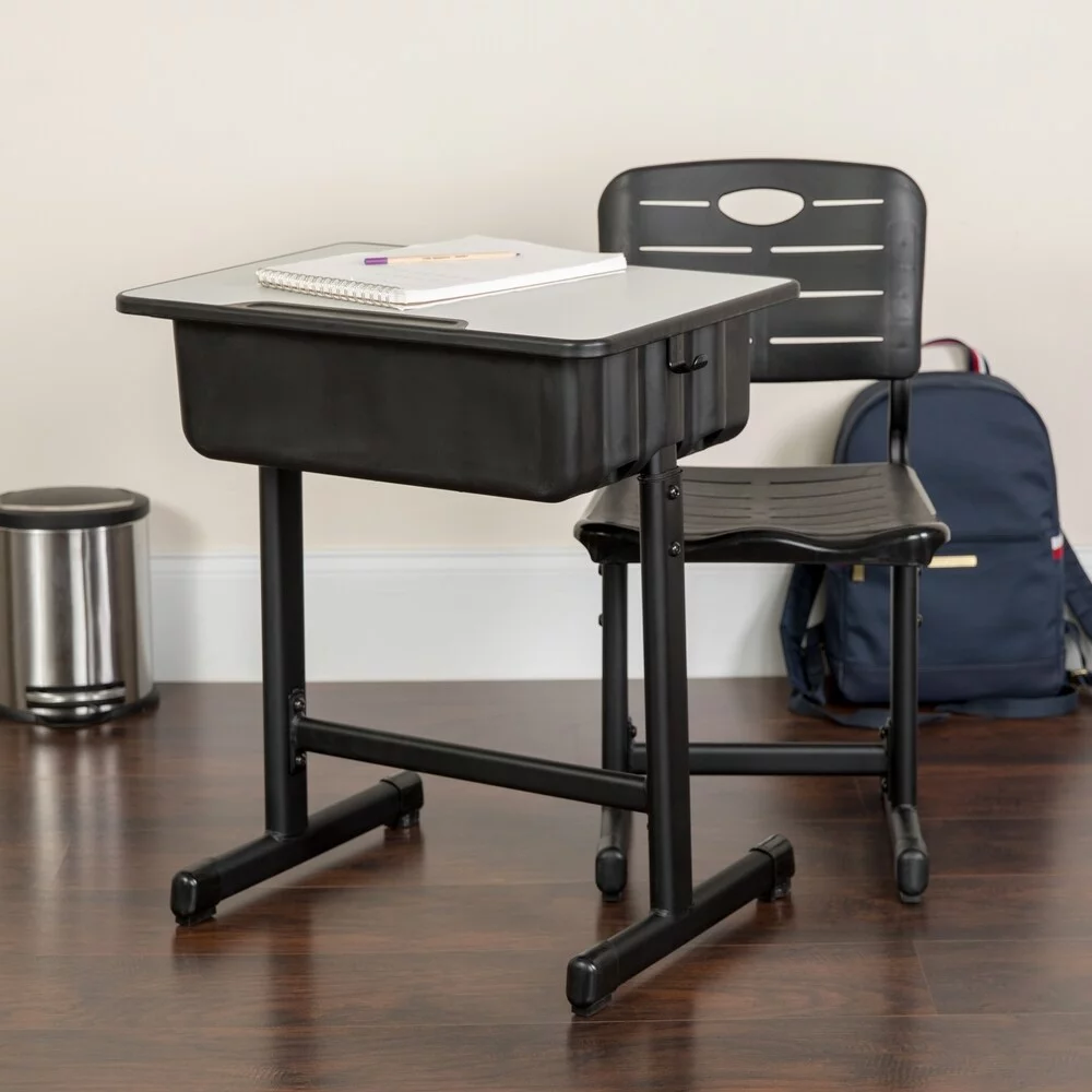 Flash Furniture Pedestal Frame Adjustable Height Student Desk and Chair - 23.63