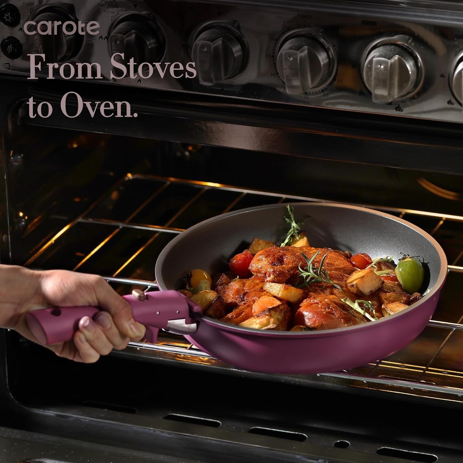 21-Piece Nonstick Cookware Set Detachable Handle Induction Compatible Gold Ultra Violet