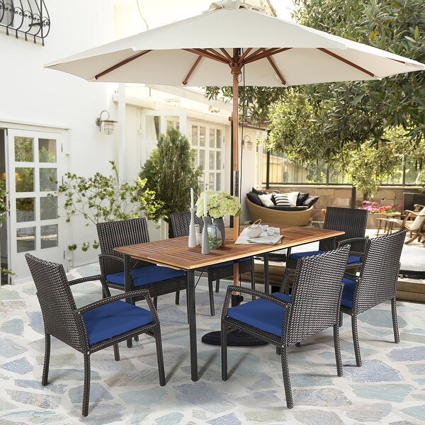 Costway 7PCS Patio Rattan Dining Set with Cushion Umbrella Hole