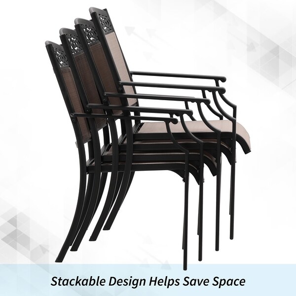 5Piece Patio Dining Sets,4 Swivel chair with Alu Frame and Breathable Textilene Sling Fabric and 1 Round Metal Table