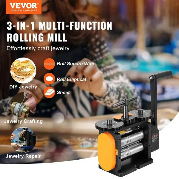 Vevor 3-in-1 Jewelry Rolling Mill – Multi-Function Metalworking Machine, 57mm Max Width
