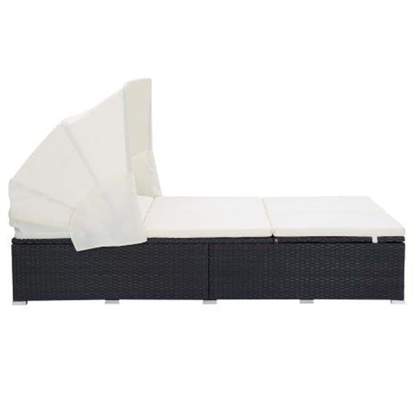 vidaXL 2Person Sunbed with Cushion Poly Rattan Black