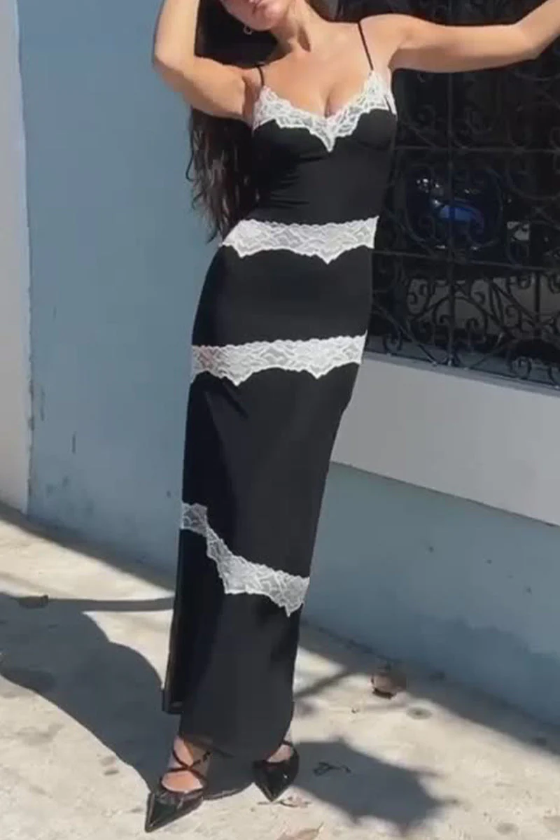 Lace Trim V-Neck Maxi DressClistos