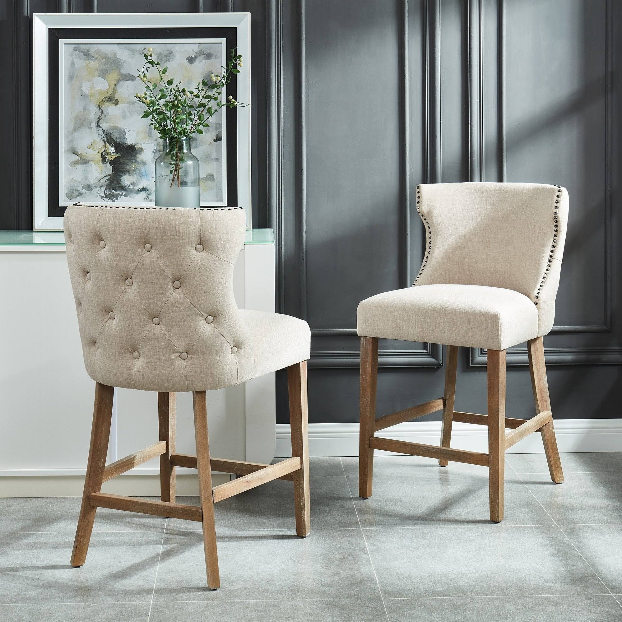 Parker 26&& Counter Stool, Set of 2, Beige/Vintage Oak Leg