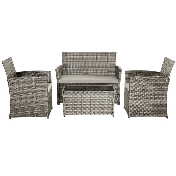4 PCS Wicker Patio Conversation Set Rattan Seating Sofa Chair