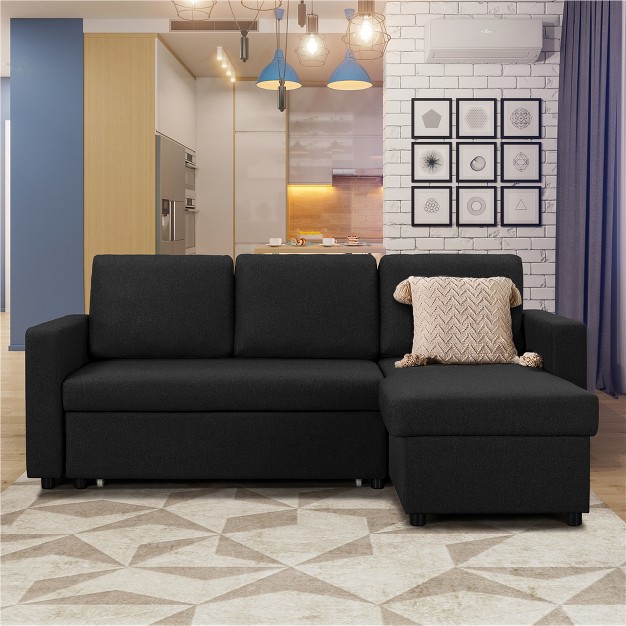 Yaheetech Convertible L shaped Sofa Bed With Chaise amp Pull Out Bed amp Storage