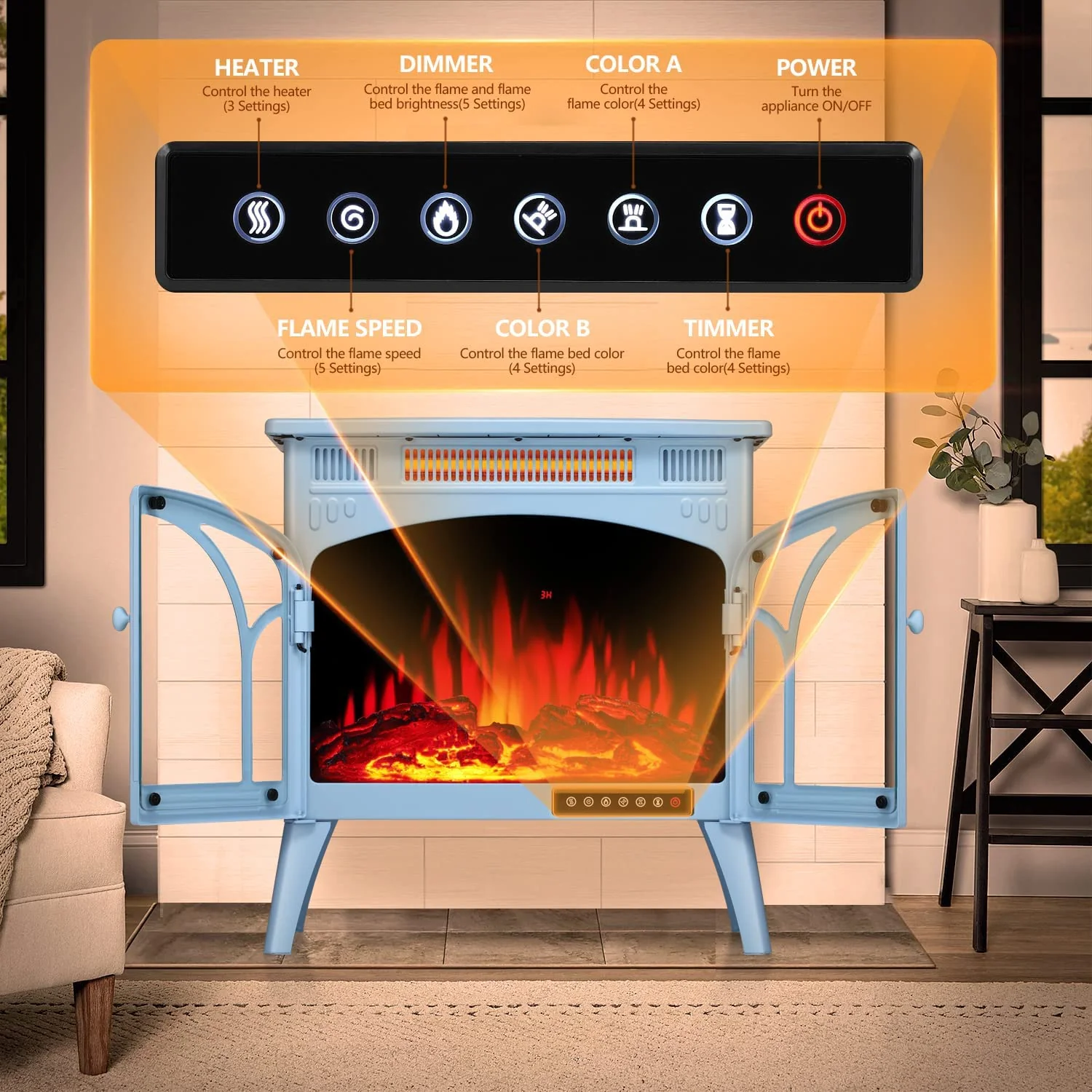 25 Inches 3D Infrared Free Standing Electric Fireplace Stove S230B