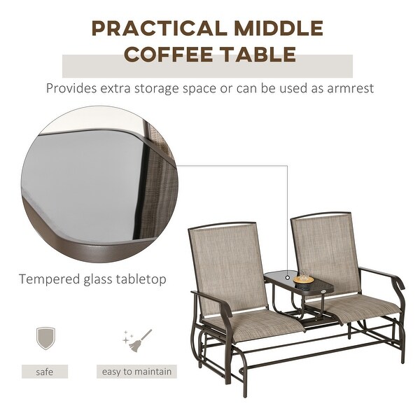 2seat Glider Chair Set with Center Table,Outdoor Chaise Lounge Metal Frame Patio Loveseat Double Chaise Garden Recliner