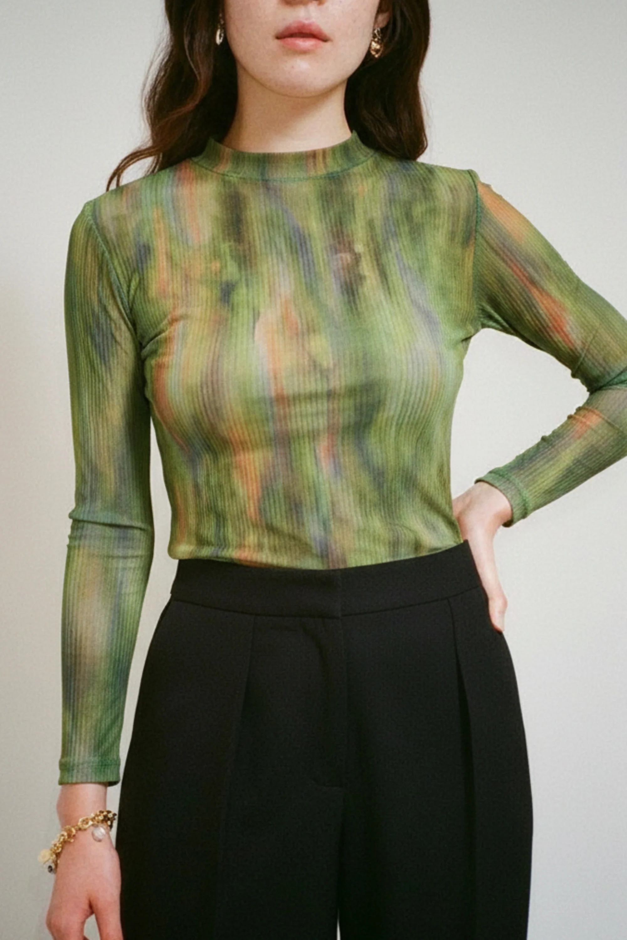 Moss Green Mesh Top