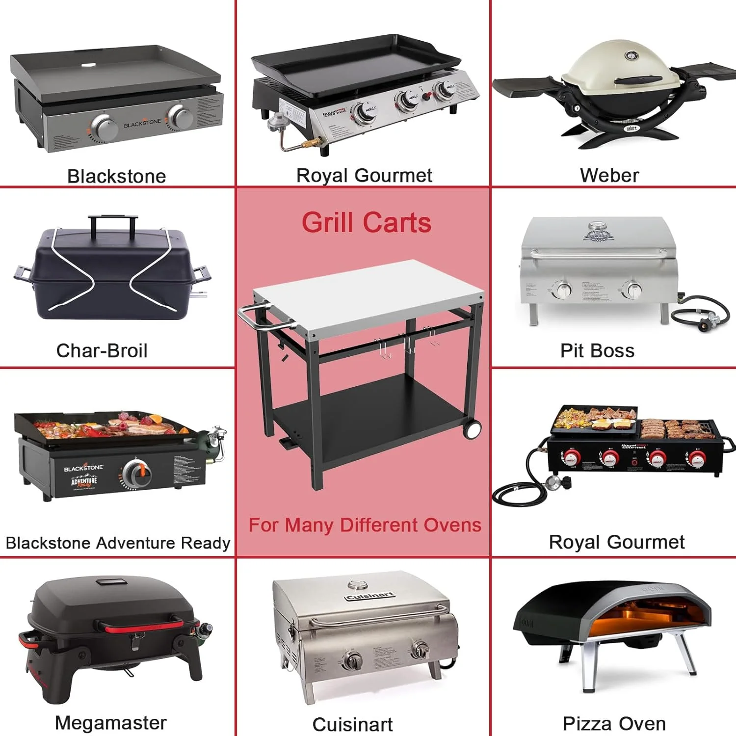 Large Foldable BBQ Grill Cart with Wheels - Stainless Steel Outdoor Dining Table