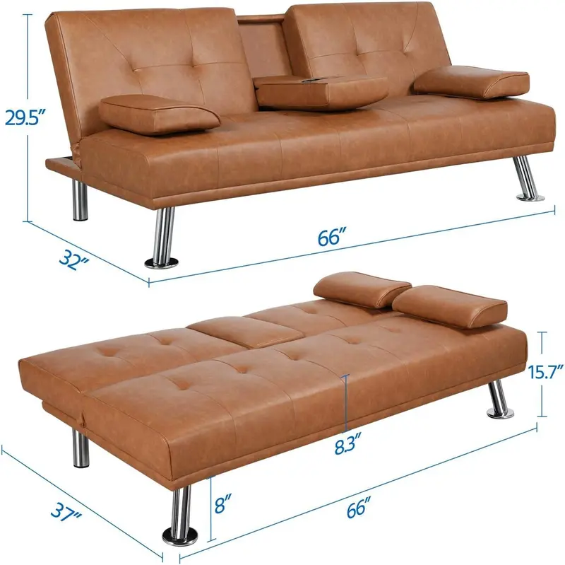 Yaheetech Faux Leather Adjustable Sofa Bed – Reversible Loveseat with 3-Position Recline, 772 lb Capacity, Black