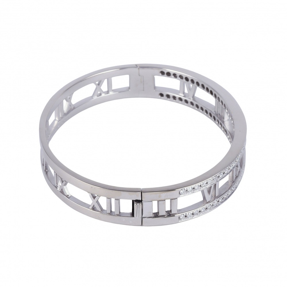 Tiffany & Co. Atlas Open Bracelet 18K White Gold Diamond