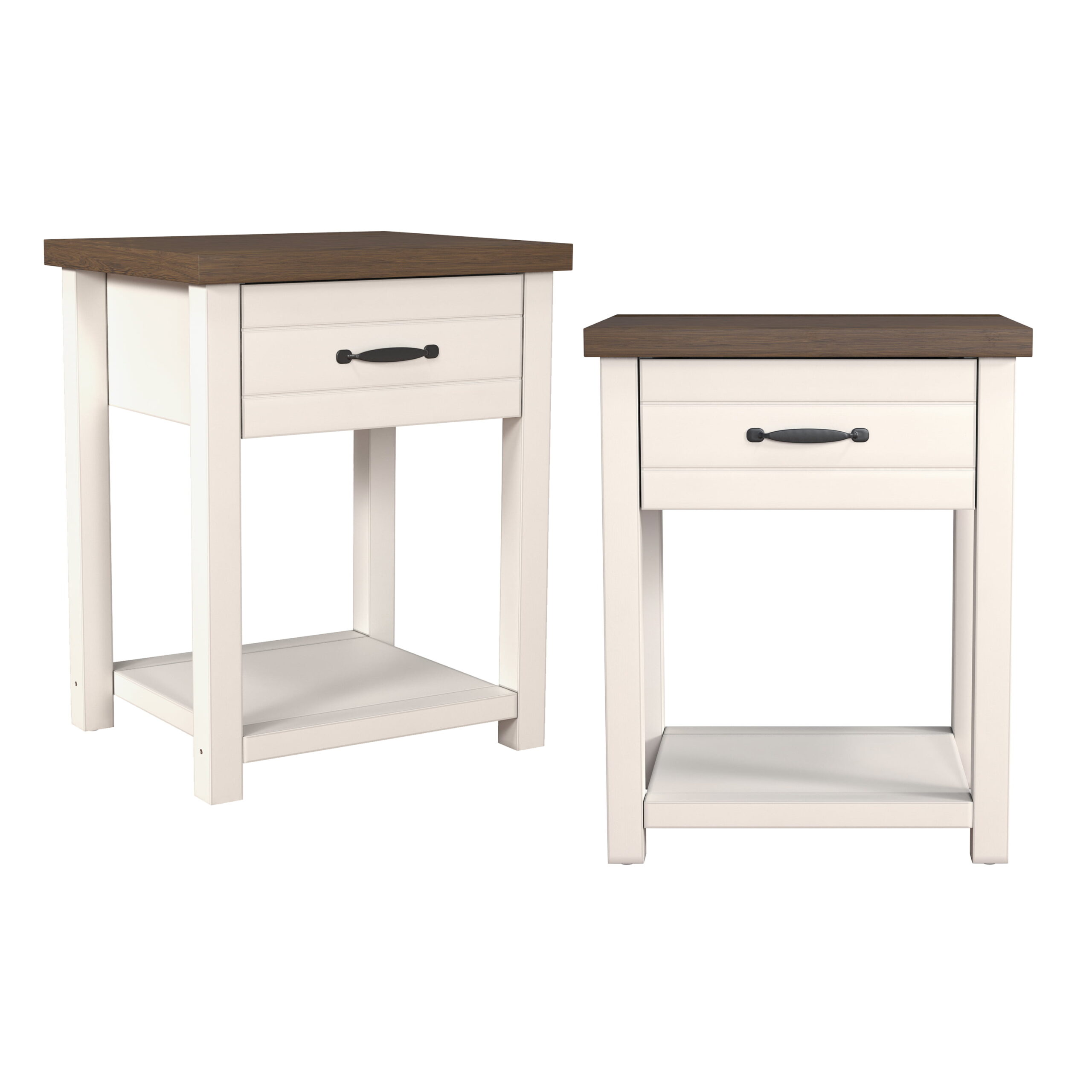 Lancaster Farmhouse Oak Top 1 Drawer Nightstand, Set of 2, Ivory