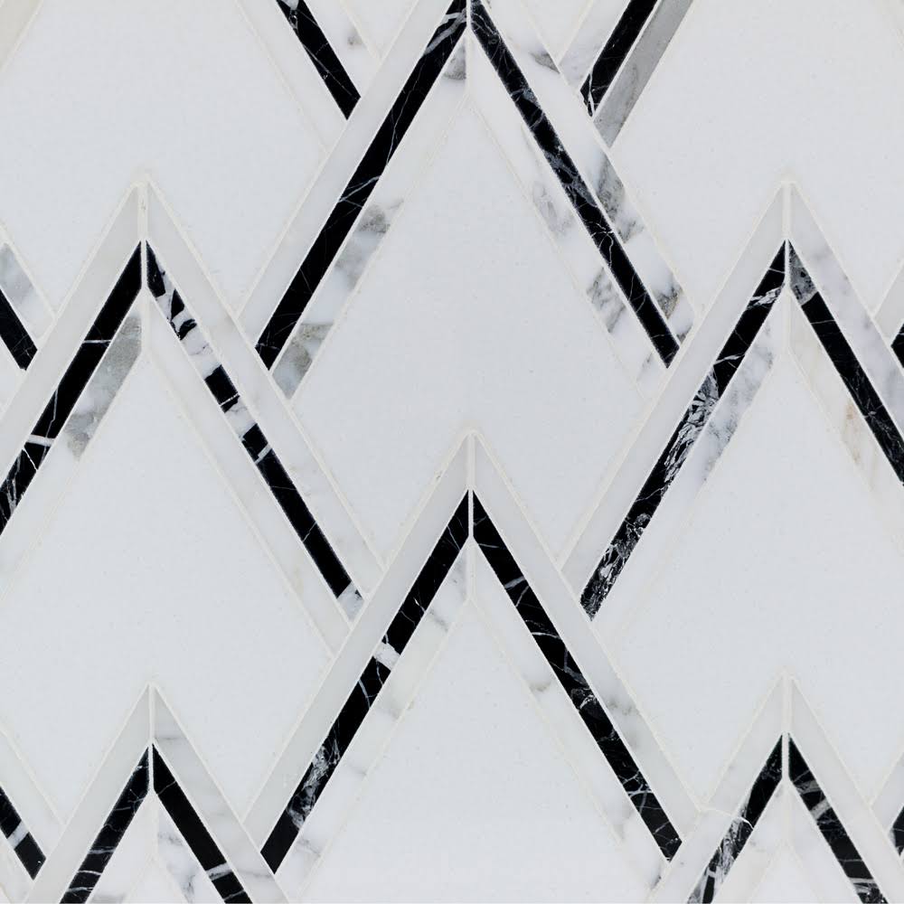 Ogee 4x22 x 5.5x22 Chevron Mosaic Tile Ivy Hill Tile Black/White