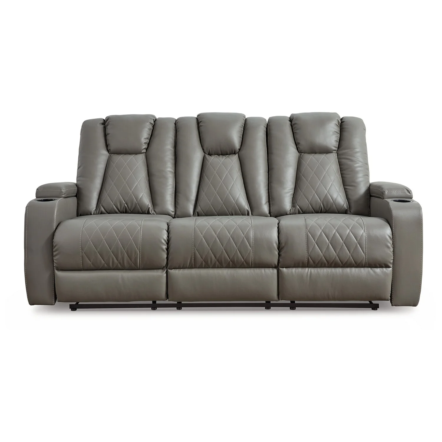 BenJara Tav 85 Inch Manual Recliner Sofa, Drop Table, Cupholders, Gray Faux Leather