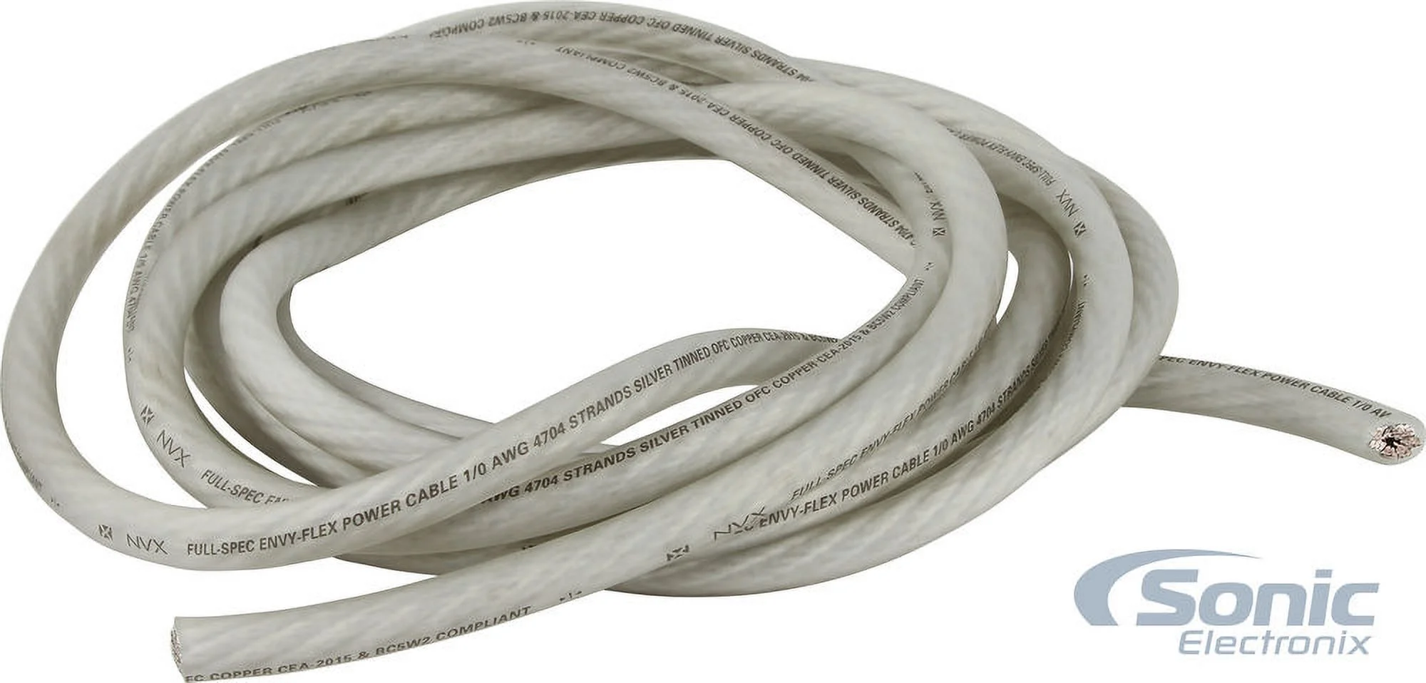 NVX XW0WH20 20 ft. of Frosted White 1/0-Gauge EnvyFlex Power/Ground Wire Cable