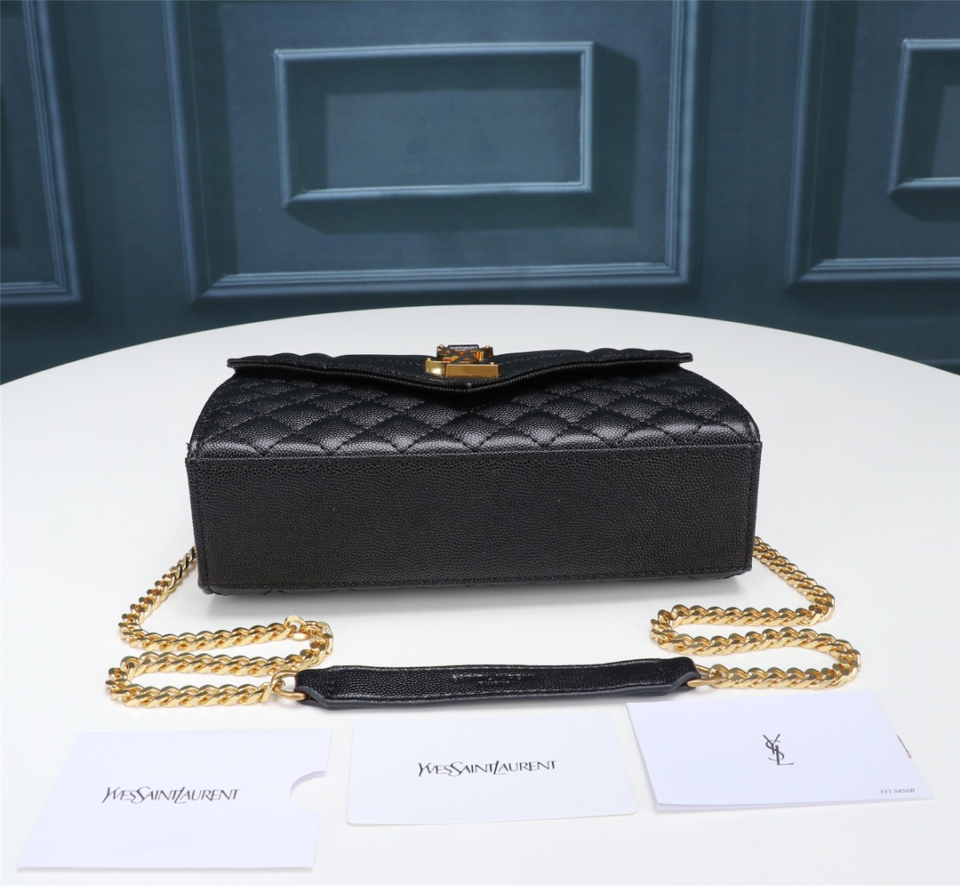 Saint Laurent Envelope Small Bag In Mix Matelasse Grain De Poudre Embossed Black Gold 21Cm