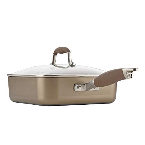 Anolon Advanced Umber Hard-Anodized Nonstick Square Sauté Pan with Lid, 4-Quart, Light Brown