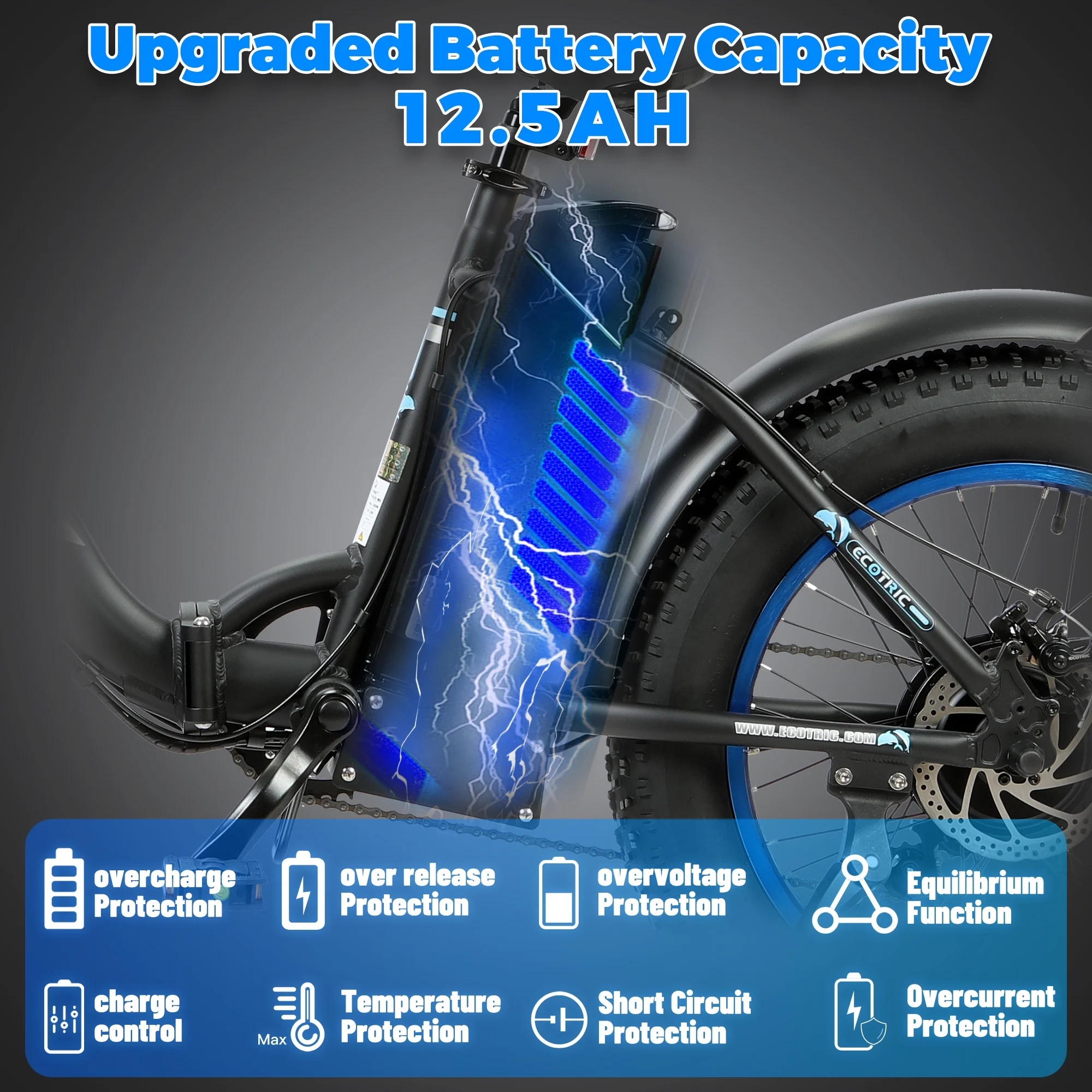 Ecotric E-Ride Foldable 20“ 500W 36V Electric Bicycle Fat Tire Removable Battery 7 Speed Child A-E516646