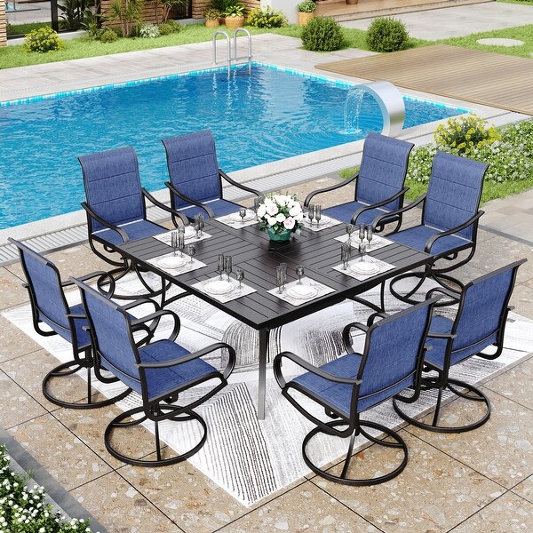MAISON ARTS 9 Pieces Patio Dining Set,60 Inch Square Metal Table and Sling Dining Chairs