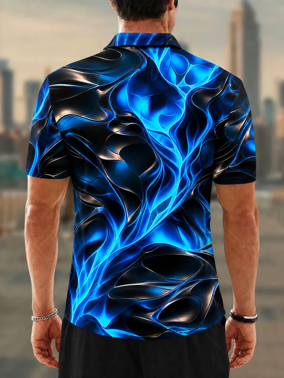 Moisture Wicking Golf Polo 3D Blue Liquid Swirl Abstract Button Short Sleeve Golf Polo Shirt