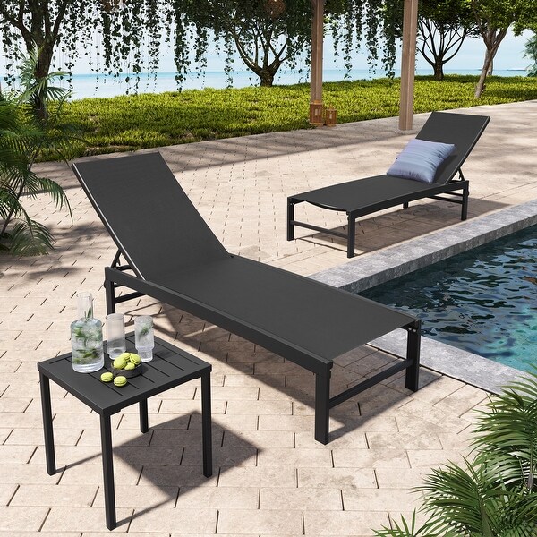 Pellebant Outdoor 3piece Aluminum Adjustable Back Chaise Lounge with Side Table Set