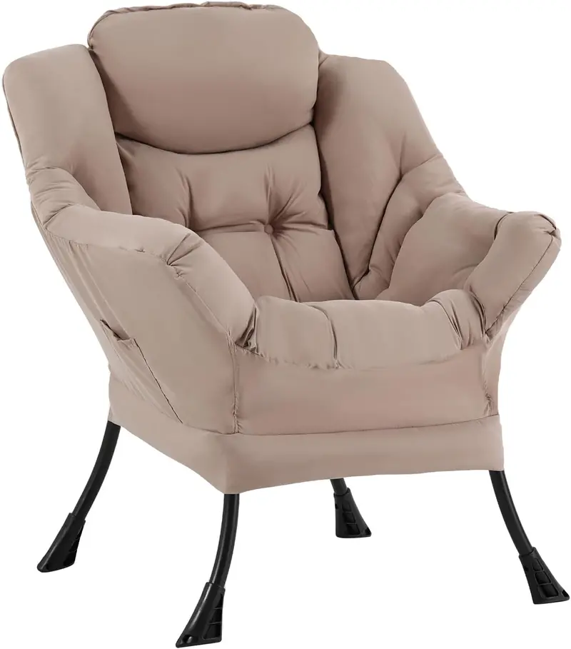 Welnow Modern Lazy Chair with Ottoman – Compact Accent Armchair Featuring Side Pocket and Footrest