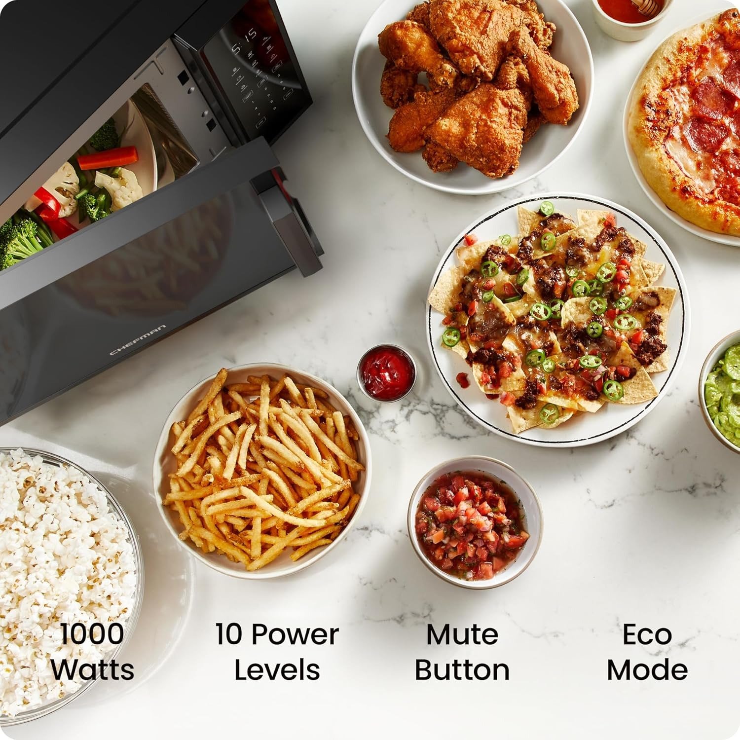 Countertop Microwave Oven 1.1 Cu. Ft., 1000 Watts with 10 Power Levels, 6 Cooking Presets with One-Touch Express Cook, Eco Mode, Child Safety Lock, & Mute Button – Black