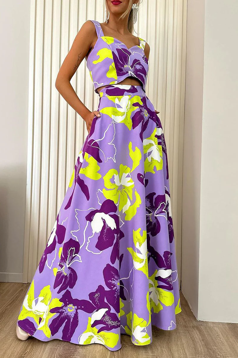 Floral Print Two-Piece Maxi Skirt SetClistos