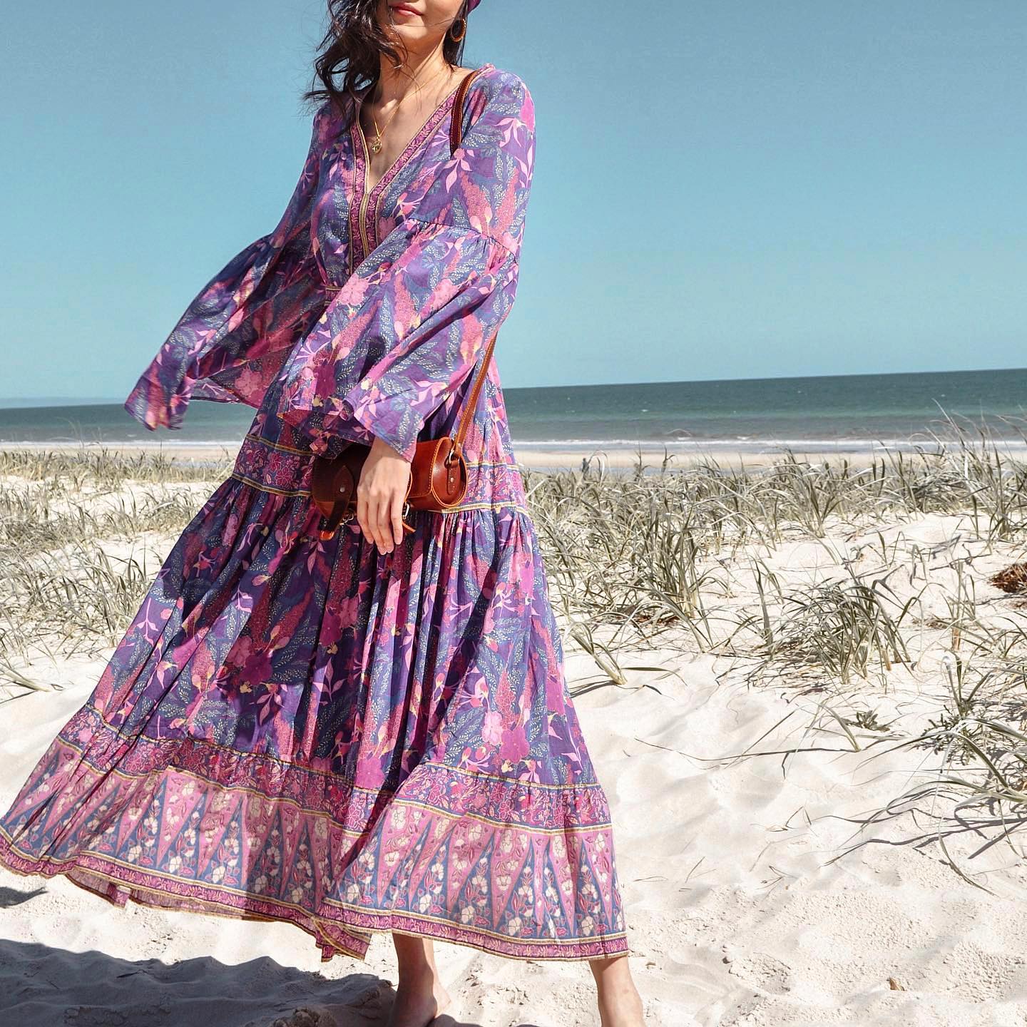 Bohemian Floral Print Maxi DressClistos