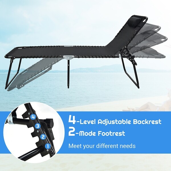 Costway Folding Lounge Chaise Chair 4 Position Patio Recliner w/Pillow