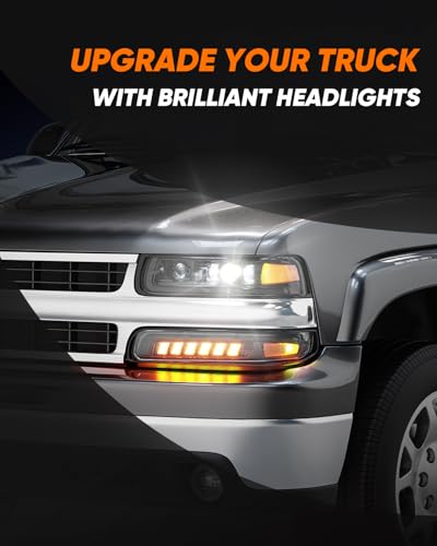 LED Headlights Assembly Headlamps Replacement for 1999-2002 Chevy Silverado 2000-2006 Suburban 00-06 Tahoe Sequential Turn Signal Hi/Low Beam DRL with Bulbs