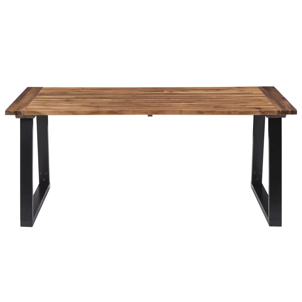 Anself Dining Table Acacia Wood with Oil Finish Tabletop Powder-Coated Metal Frame Accent Table for Kitchen Dining Room Living Room