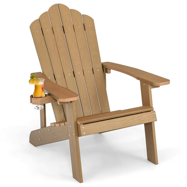 Costway Patio HIPS Adirondack Chair with Cup Holder Weather Resistant