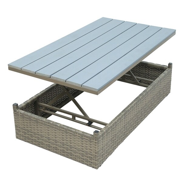 Roomfitters Patio Furniture Set,5Piece Wicker Sofa with Adjustable Backrest,Cushions,Ottomans,LiftTop Coffee Table