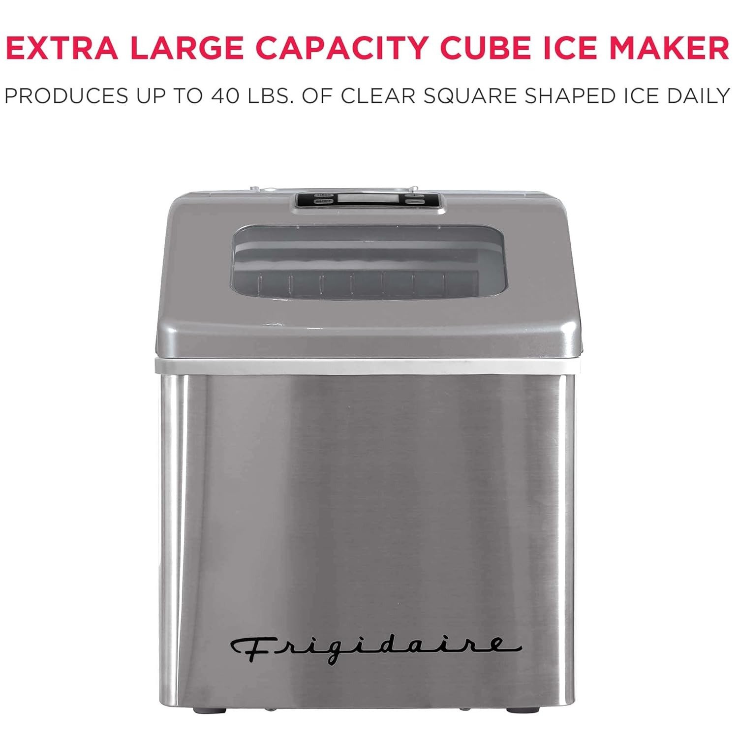 40 Lbs Extra Large Clear Maker, Stainless Steel, Makes Square Ice