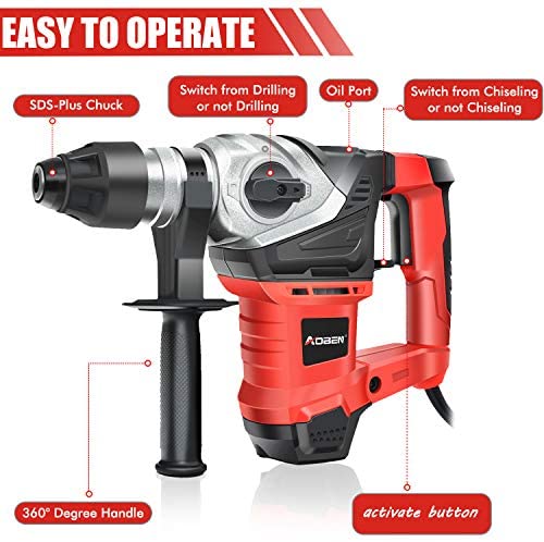 AOBEN 1-1/4 Inch SDS-Plus Rotary Hammer Drill with Vibration Control and Safety Clutch