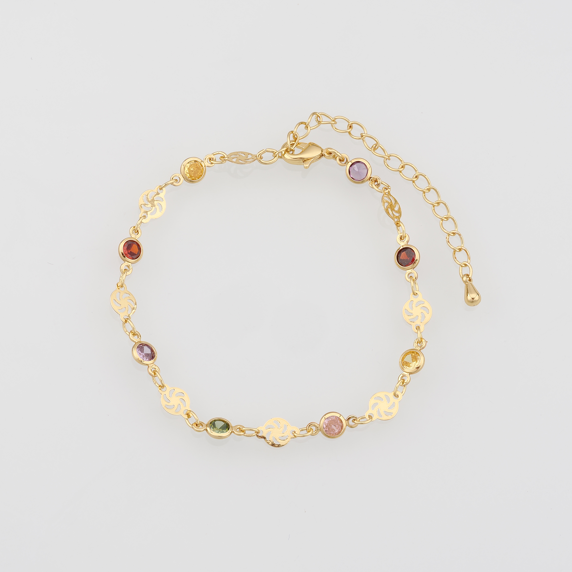 18K Gold Filled Round Bracelet,Multicolor Zircon Bracelet,Colorful Bracelet,Adjustable Bracelet,Gift For Her