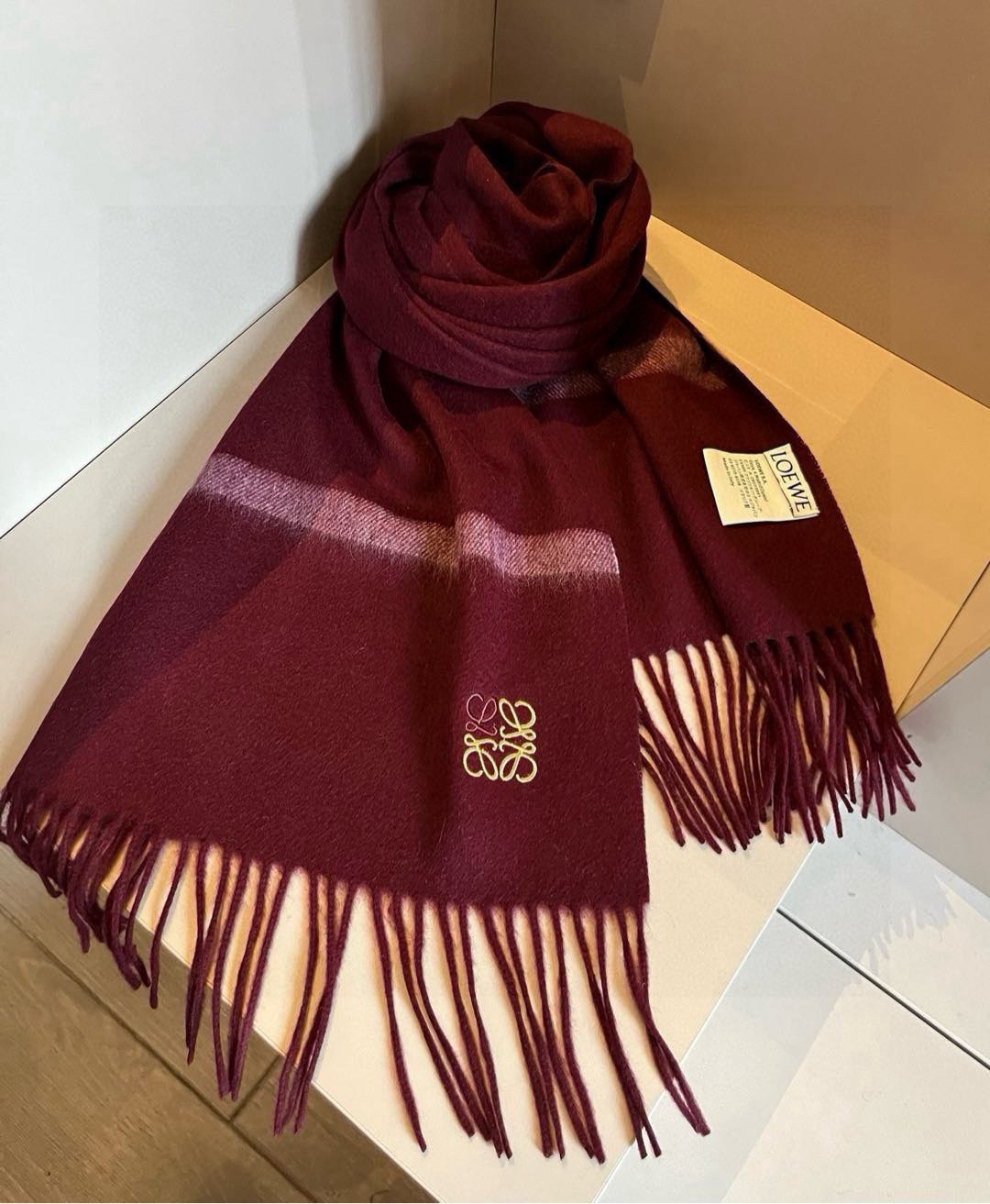 Loewe Mohair Scarf Ombre Burgundy For Women 180cm